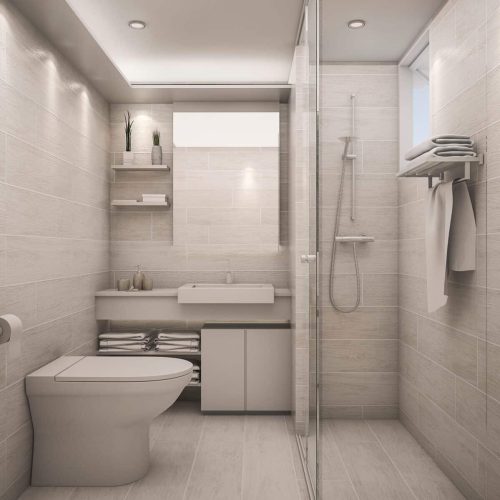 3D Rendering white clean bathroom