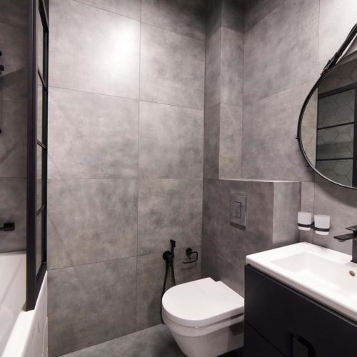 Modern Bathroom interior with stone wall